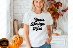 Bella Canvas 3001 Fall Woman Mockup,Fall white TShirt Mockup Product Image 1