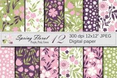 Seamless Floral Digital Paper, Hand Drawn Flowers - Pink Purple Green Product Image 1