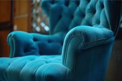 Elegant blue velvet armchair with detailed craftsmanship Product Image 1