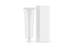 Cosmetic Tube Mockup With Screw Cap And Paper Box Side View Product Image 1
