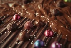 Assorted chocolates on molten chocolate background Product Image 1