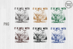 Christian Highland Cow Cross Mountain| Faith Scripture PNG Product Image 1