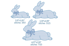 Chinoiserie Reclining Rabbit with Bow | Blue Bunny Embroider Product Image 2