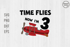 Time Flies Now I'm 3 Airplane Birthday Pilot Theme SVG Product Image 1