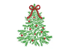 Christmas Tree Red Bow Red Ornaments Embroidery Design Product Image 1