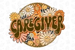 Caregiver Png Retro Groovy Floral Leopard Sublimation Design Product Image 2