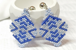 Geometric Beaded Earrings Pattern Blue Diamond Motif Product Image 2