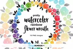 Pretty Watercolor Rainbow Flower Wreaths - 10 PNG images Product Image 1
