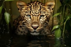 Intense leopard stare in water Product Image 1