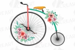 Coral pink and burgundy red floral high wheelers clip art pa Product Image 4
