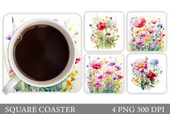 Wildflowers Coaster Design. Flowers Square Coaster Product Image 1