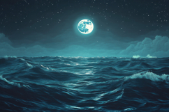 Moon Over the Ocean Background Wallpaper Product Image 1