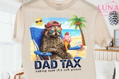 Dad Tax Raccoon Beach Summer PNG, Funny Dad Sublimation Clip Product Image 1