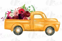 Floral watercolor pickup truck clip art, bridal decoration. Product Image 3