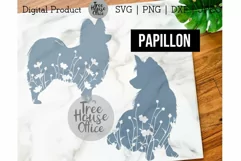 Papillon Svg, Papillon Dog with Flowers SVG PNG, Cute Floral Product Image 1