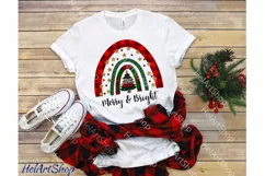Merry And Bright Sublimation PNG, Christmas Rainbow png Product Image 1