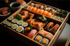 Delicious Sushi roll set plate. Generate Ai Product Image 1