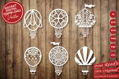 Papercut Hot Air Balloons, Set of Air Balloons Paper Cut Art Product Image 1