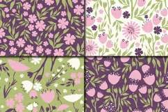Seamless Floral Digital Paper, Hand Drawn Flowers - Pink Purple Green Product Image 2