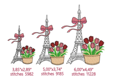 Eiffel Tower with tulips machine embroidery design, Paris Em Product Image 2