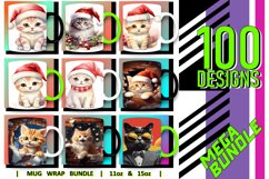 100 Cat Mug Wrao Bundle Sublimation PNG, 11oz 15 oz, Kitty Product Image 12