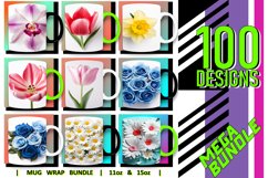 100 3D Flower Mug Wrao Bundle Sublimation PNG, Sunflower PNG Product Image 13