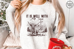 Christian Highland Cow Cross Mountain| Faith Scripture PNG Product Image 2