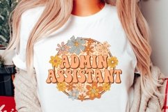 Retro Groovy Floral Admin Assistant Png Sublimation Design Product Image 1