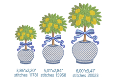 Lemon Tree Embroidery Design, Chinoiserie Vase Product Image 1