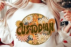 Custodian Png Retro Groovy Floral Leopard Custodial Crew Png Product Image 1
