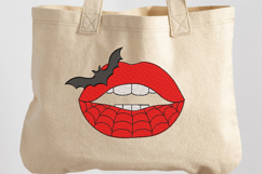 Spider web with bat on Vampire Lips. Halloween Embroidery Product Image 1