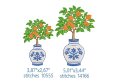 Orange Tree Embroidery Design, Chinoiserie Vase Product Image 2