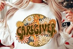 Caregiver Png Retro Groovy Floral Leopard Sublimation Design Product Image 1
