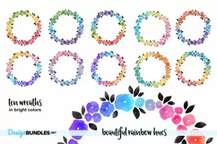Pretty Watercolor Rainbow Flower Wreaths - 10 PNG images Product Image 2