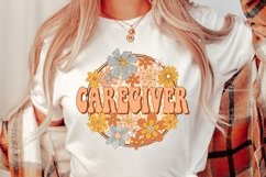 Caregiver Png Retro Groovy Floral Caregiver Sublimation Product Image 1