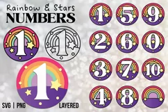 Cute Rainbow and Stars Numbers PNG SVG 0 to 10 Product Image 1