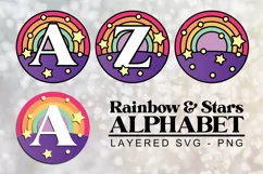 Cute Rainbow and Stars Alphabet Letters PNG SVG - A to Z Product Image 1