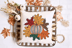 Pumpkin with Fall Leaves Embroidery Design Product Image 1