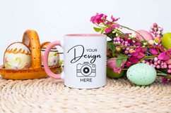 Easter Mug Mockup 11 Oz Blank White Coffee Cup Pink Handle Product Image 1