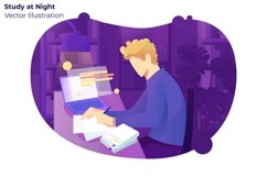 Study at Night - Vector Illustration Product Image 1