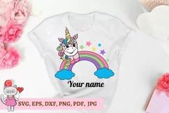 SVG Cute rainbow with unicorn for kids, blank Monogram Product Image 7