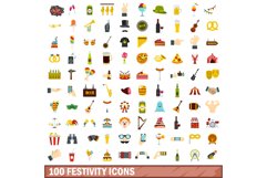 100 festivity icons set, flat style Product Image 1