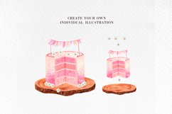 Boho cake clipart, Watercolor birthday cake PNG set Product Image 5