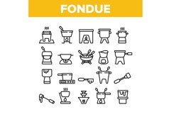 Fondue Pot Equipment Collection Icons Set Vector Product Image 1