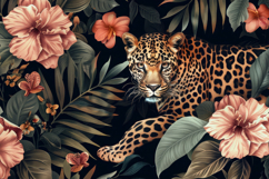 Leopard with Flowers Background Wallpaper Product Image 1