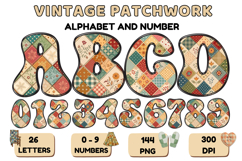 Vintage Patchwork Alphabet PNG Letters &amp; Numbers Product Image 1