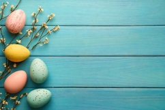 Framed Easter eggs on a wooden table Product Image 1