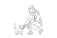 Woman Volunteer Feed Homeless Cat Vector Illustration Product Image 1