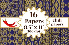 Blue Damasks paper, GOLD DIGITAL PAPER, Blue gold papers A4 Product Image 1