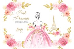 Pink Princess Floral Clipart, Pink &amp; Gold Flowers clip art Product Image 1